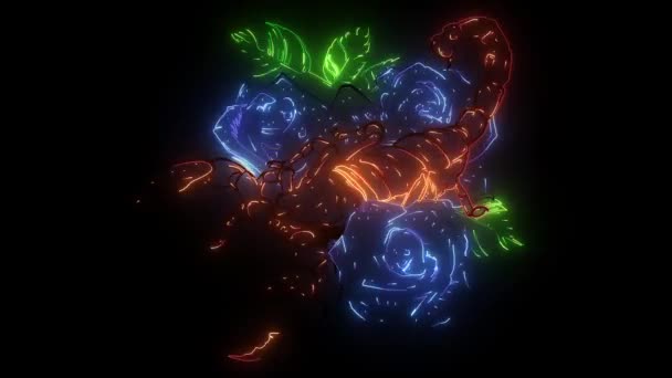 Schorpioen in een decoratief kader van rozen. — Stockvideo