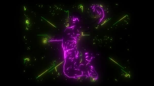 Silhouette basketball player with england flagdigital neon video — Stock Video