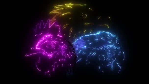 Eagle rooster parrot digital neon video — Stock Video