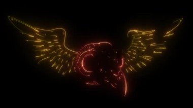 Kanatlı kuş kafatası dijital neon video