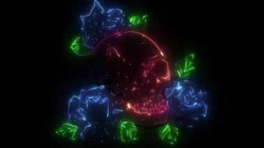 Çiçekli kafatası, güllü. dijital neon video