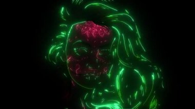 Şeker Kafatası Suratlı Kadın Dijital neon boyalı video