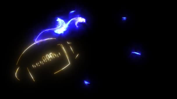 Bola de fútbol americano de dibujos animados volando dentro del fuego del cometa con llamas ardientes. resplandor neón vídeo — Vídeos de Stock