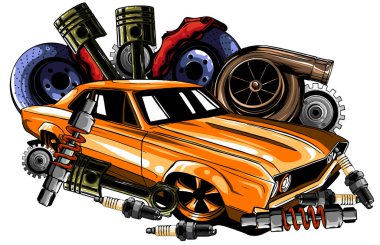 Car system. spare parts. realistic car. vector illustration clipart