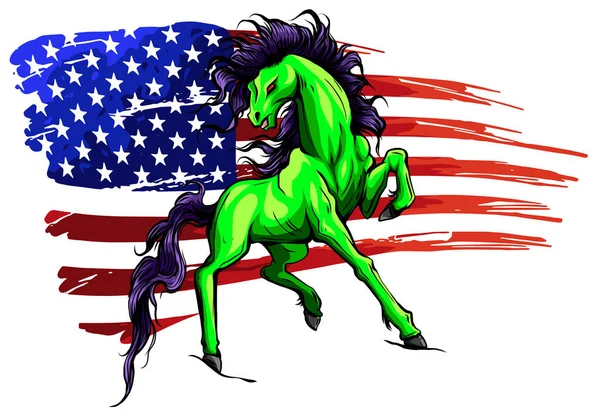 Grunge flag background, wild horse, vector illustration — 图库矢量图片