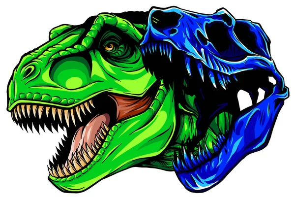 Grafische portretten van tyrannosaurus en schedel geïsoleerd op witte achtergrond, vector — Stockvector