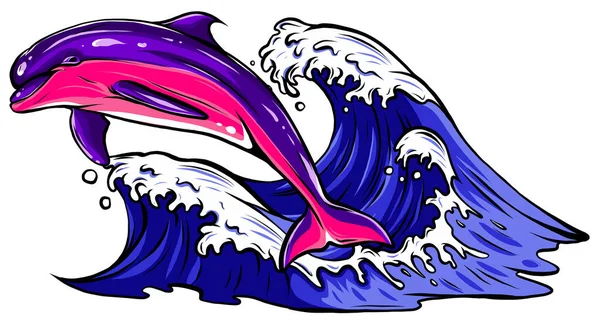 Δελφίνια άλμα στην απεικόνιση διάνυσμα κύματα — Διανυσματικό Αρχείο