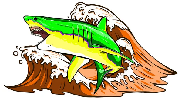 Kızgın Köpek Balığı Sudan Atlıyor Okyanus Sembol Logosu — Stok Vektör
