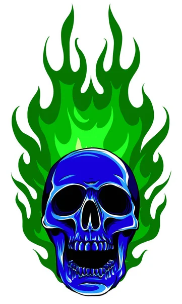 Graphic Skull Vector Image Template mit Flammen — Stockvektor