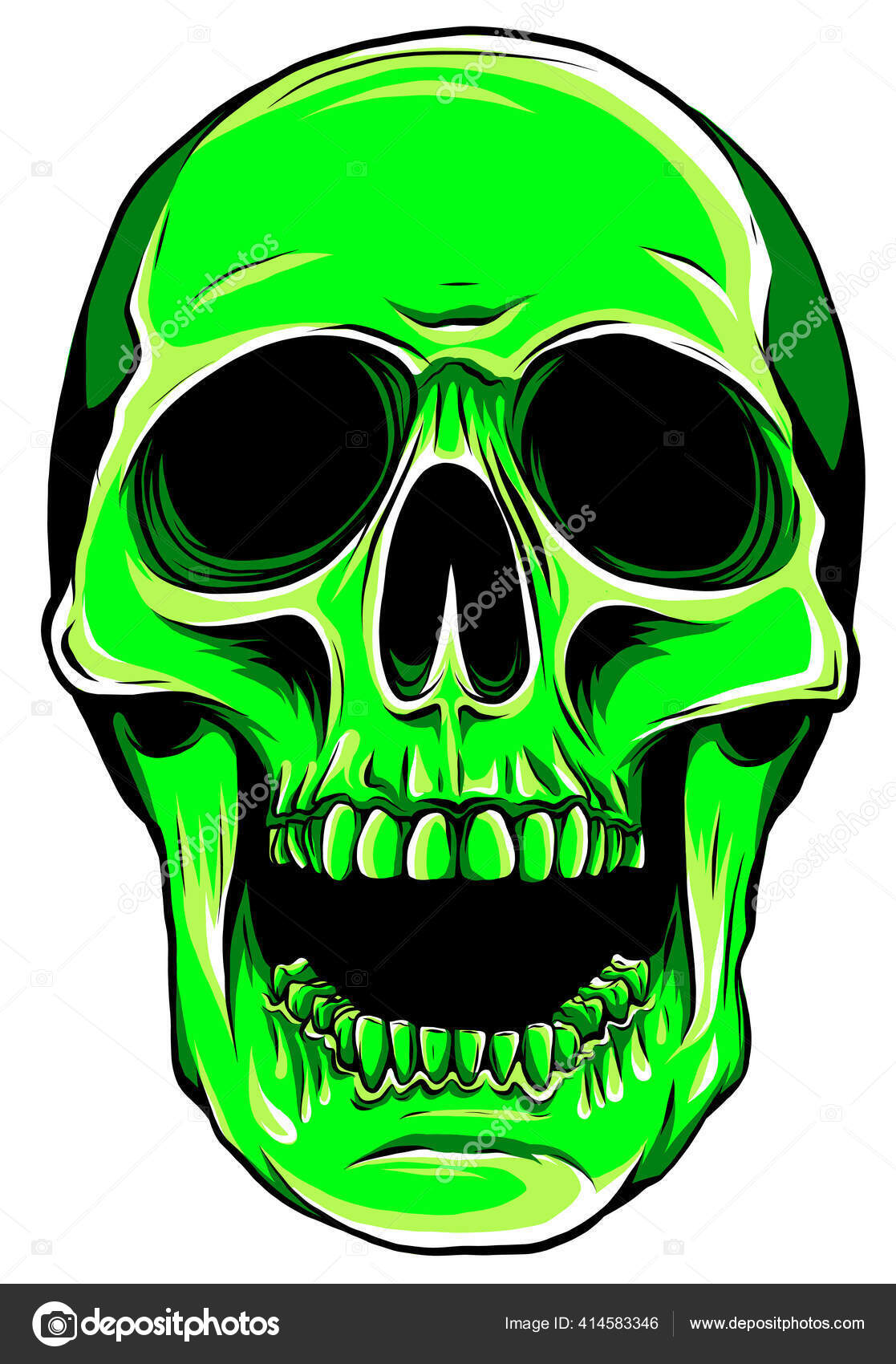 怖い顔をした緑色の頭蓋骨のイラスト ストックベクター C Deanzangir Gmail Com