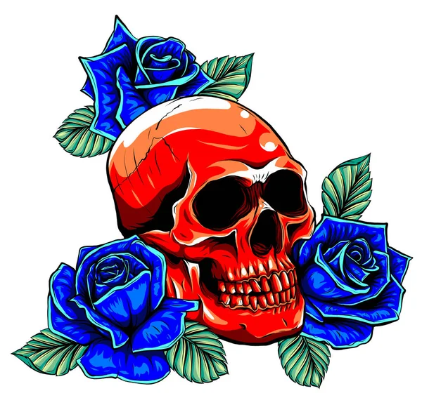 Crânio com rosas vetor ilustração gráficos arte — Vetor de Stock