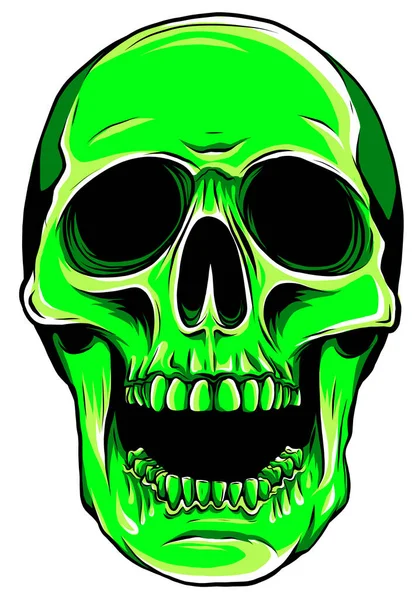 Green color skull head vector illustration with scary look — Stock Vector