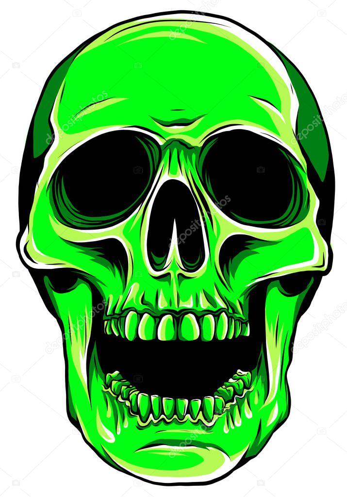 green color skull head vector illustration with scary look