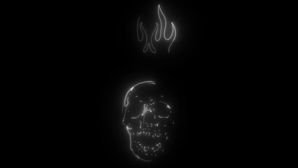 Totenkopf in Flammen digitales Neon-Video — Stockvideo