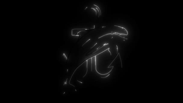 Bir çapanın etrafında yunus, denizin antik bir sembolü, dijital neon video — Stok video