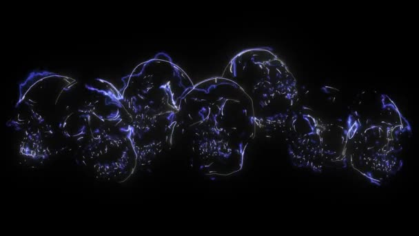 Grupo de crânios humanos. vídeo de néon digital — Vídeo de Stock