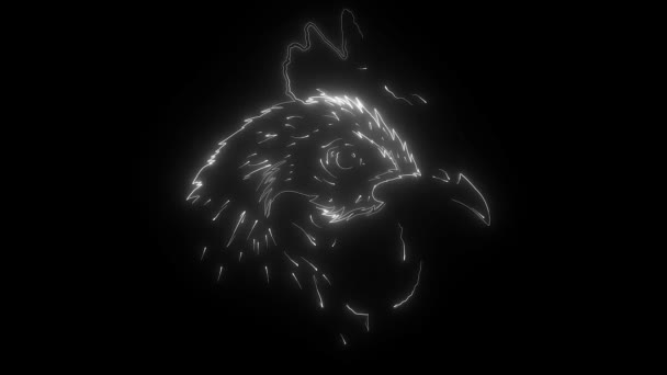 Mascota de gallo cabeza digital de neón de vídeo — Vídeo de stock
