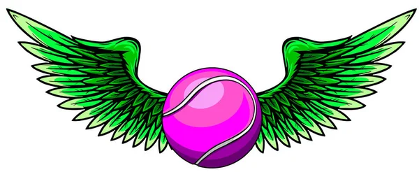 Bola de tenis realista con alas blancas levantadas emblema vector — Vector de stock