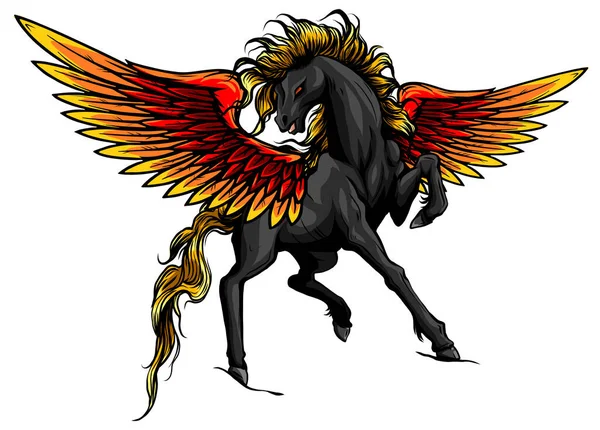 Pegasus. Een illustratie van het mythologische paard Pegasus dat opgroeit op zijn achterpoten. vector — Stockvector