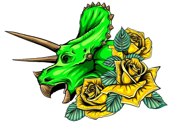 Dinossauro triceratops cabeça arte vetor ilustração design —  Vetores de Stock