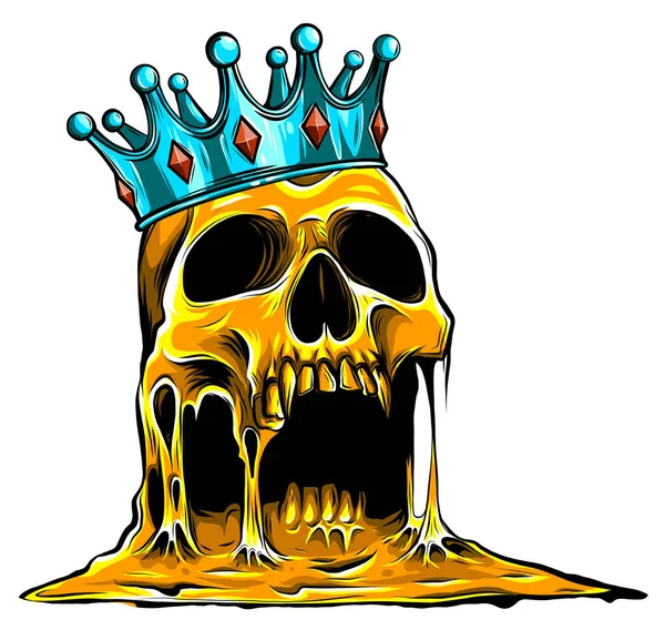Cráneo de rey coronado símbolo de espeluznante cráneo humano con corona de oro real. — Vector de stock