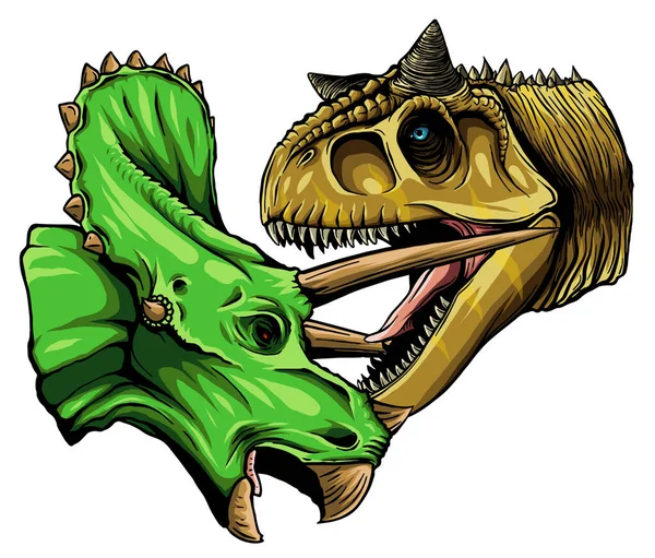 El trazado vectorial del dinosaurio Tyrannosaurus está luchando contra Triceratops en estilo acuarela — Vector de stock