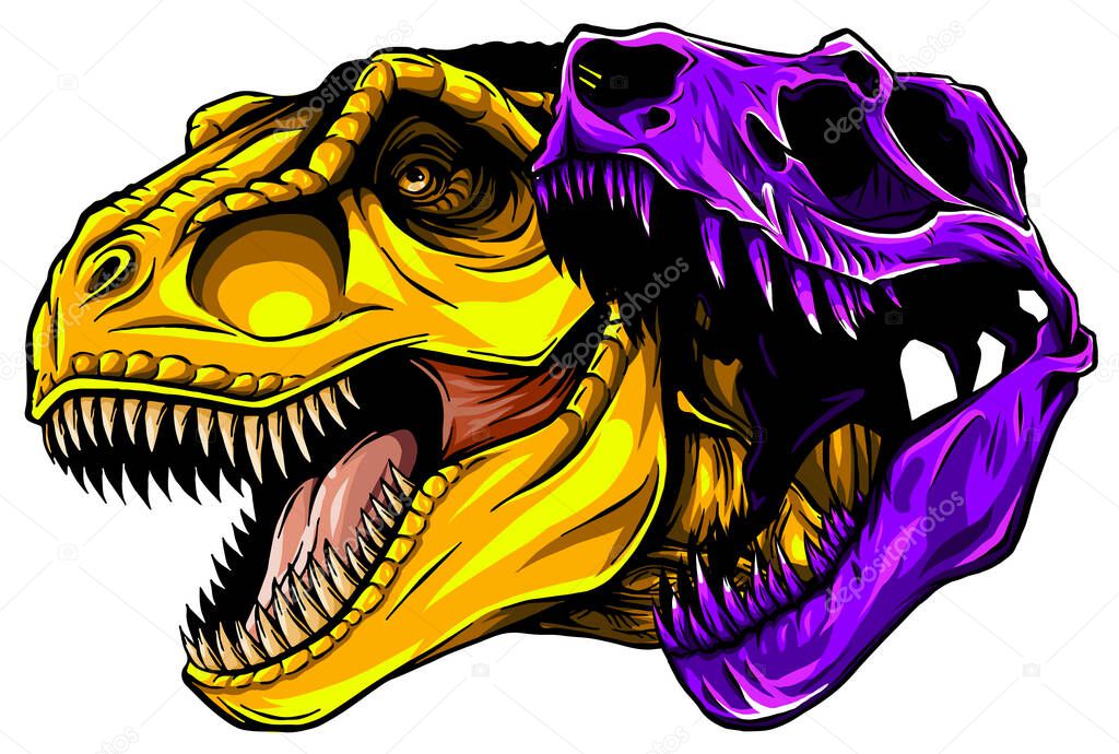 cartoon t-rex who was very angry, staring and grinning vector