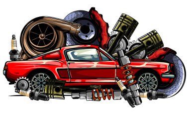 vektör vintage rozetler, araba servisi tabelası, yedek parça deposu retro araba,