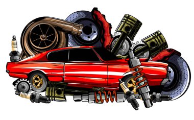 vektör vintage rozetler, araba servisi tabelası, yedek parça deposu retro araba,