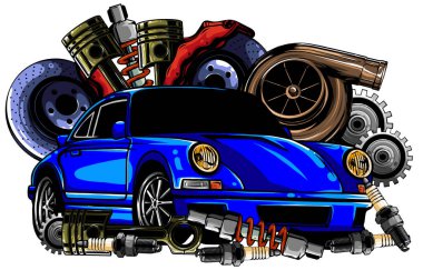 vektör vintage rozetler, araba servisi tabelası, yedek parça deposu retro araba,