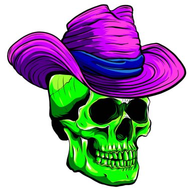 Beyaz arkaplanda şapka çizimi olan vektör kafatası pezevengi