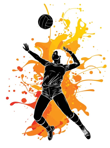 Volleybal sport meisje en bal cartoon vector illustratie — Stockvector