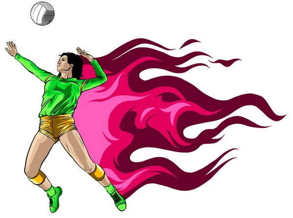 女子排球队队员火力矢量 — 图库矢量图片