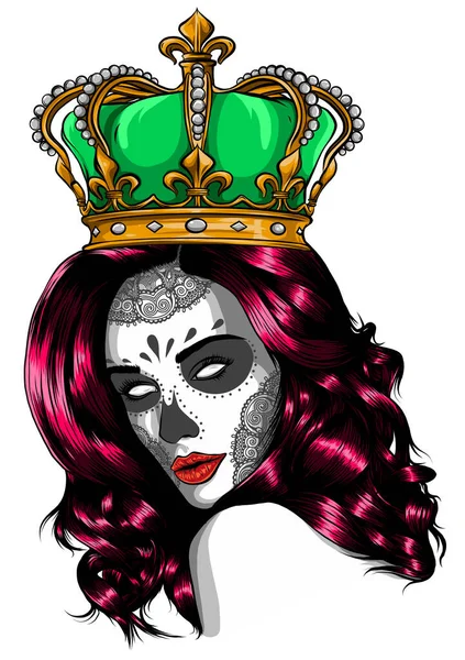 Skull girl with a crown. Vector illustration design — Stock Vector