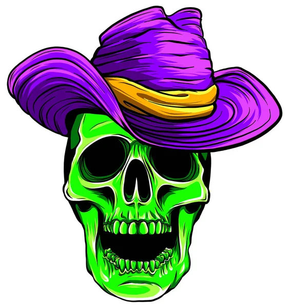 Ilustração vetorial do crânio de Cowboy com chapéu — Vetor de Stock