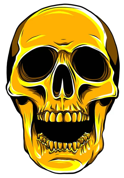 白地に金の人間の頭蓋骨。ベクターイラスト — ストックベクタ