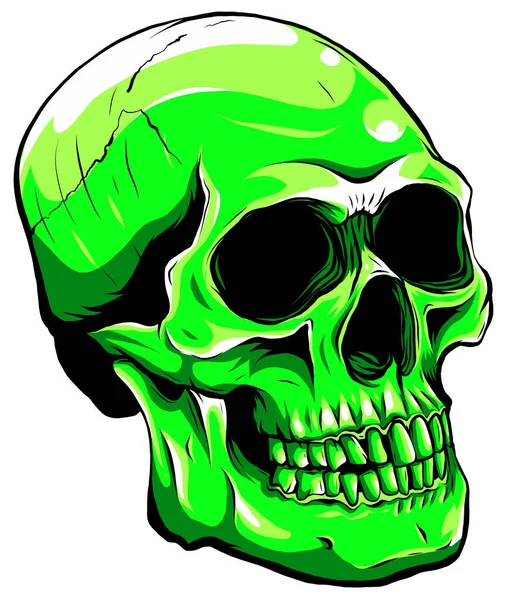 Color verde cráneo cabeza vector ilustración con aspecto aterrador — Archivo Imágenes Vectoriales