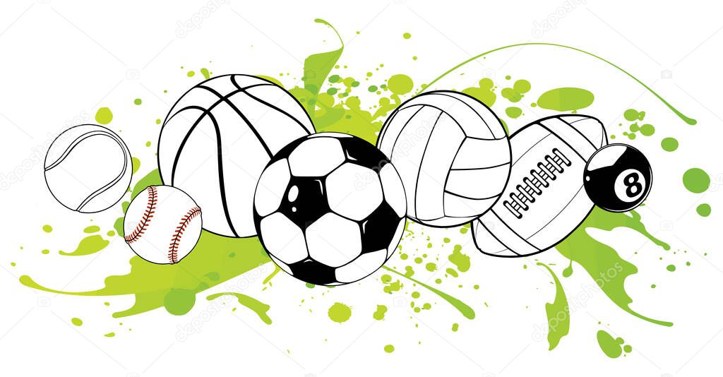 Sport balls on color background. Vector illustration