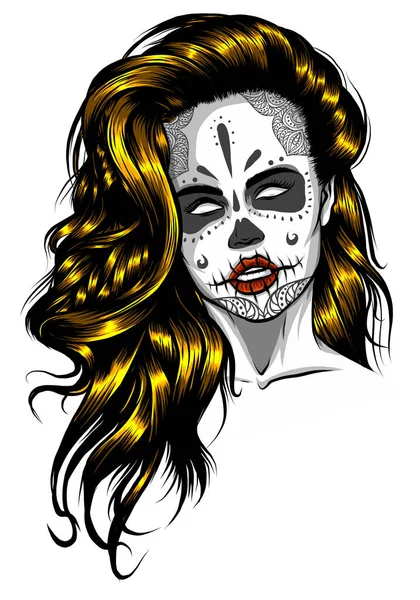 Mulher com Sugar Skull Face Paint ilustração vetorial — Vetor de Stock