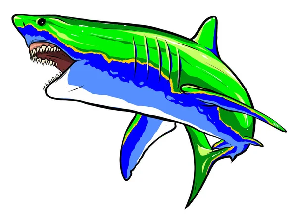 Icono de vector de tiburón de color enojado ilustración arte — Vector de stock