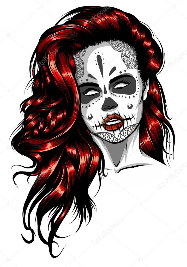 Woman with Sugar Skull Face Paint vector illustration