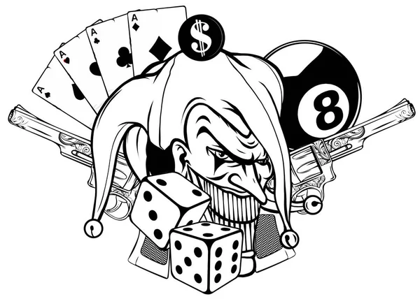 Ilustracja wektor joker i rewolwery w białym tle — Wektor stockowy