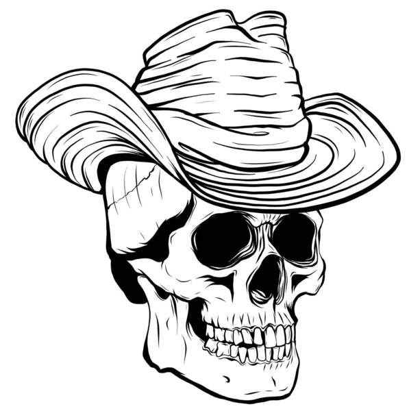 Ilustração vetorial do crânio de Cowboy com chapéu —  Vetores de Stock