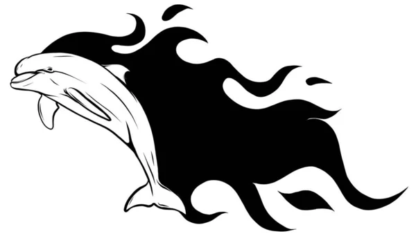 Палаючий дельфін Векторні ілюстрації дизайн мистецтво графіка — стоковий вектор