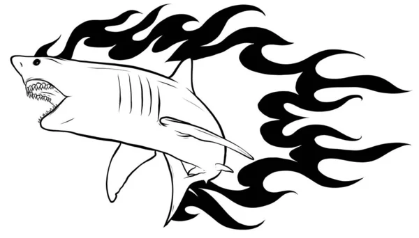 Emblema tiburones y fuego vector ilustración diseño — Archivo Imágenes Vectoriales