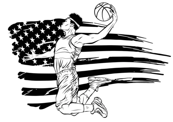 Jugador de baloncesto americano vector deportivo ilustración arte — Vector de stock