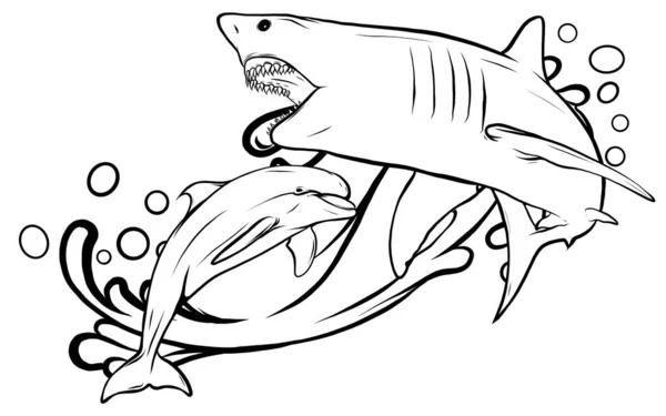 Gran tiburón blanco rasgando con la boca abierta vector — Vector de stock