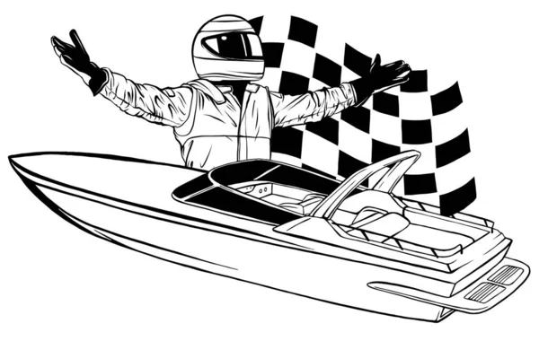 Racing boat. Top view. Vector. Applique with realistic shadows. — Stock Vector