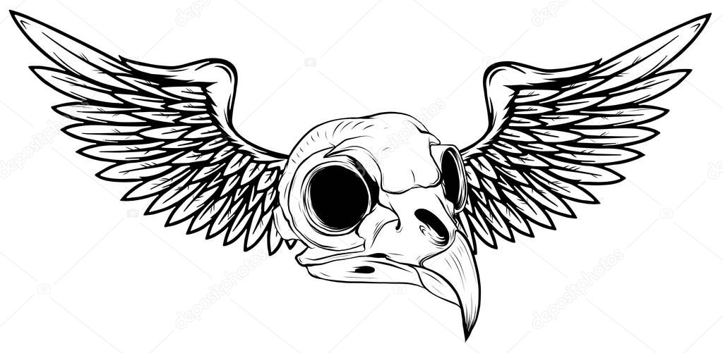 draw Skull with Wings Vector Illustration tattoo style