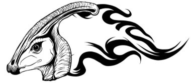Dinozor Parasaurolophus baş sanat vektörü çizimi tasarımı